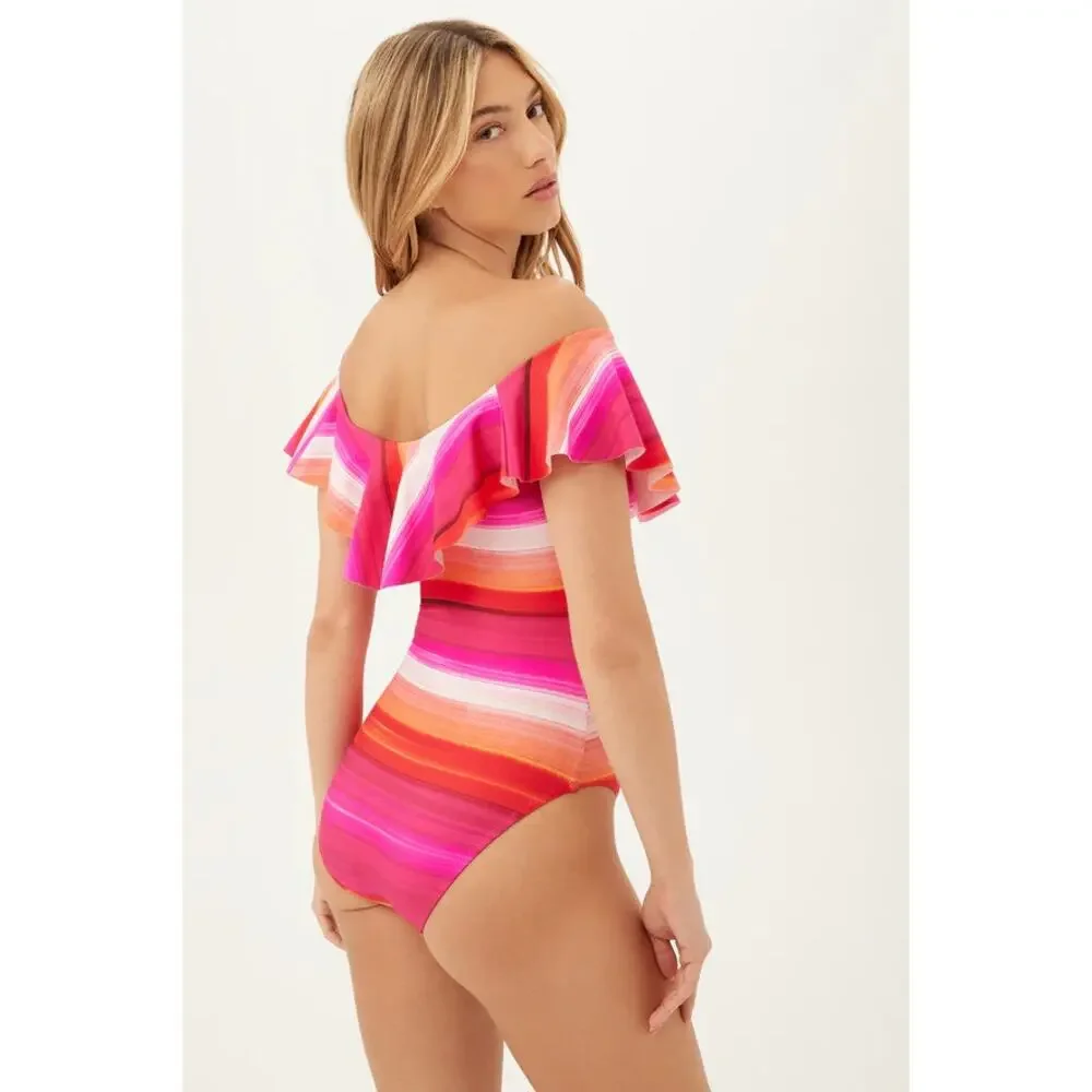 TRINA TURK Womens Solstice One Piece Swimsuit Size 10 Pink Off The Shoulder NWT